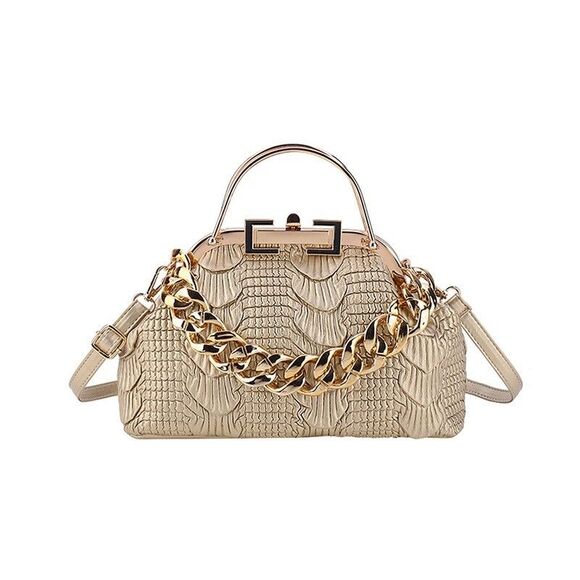 Top Handle Gold Croc Boxy Metal Handle Handbag Satchel - Picture 1 of 2